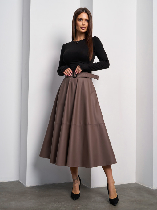 Спідниця міді ISSA Plus модель 14162A_коричневый Фото