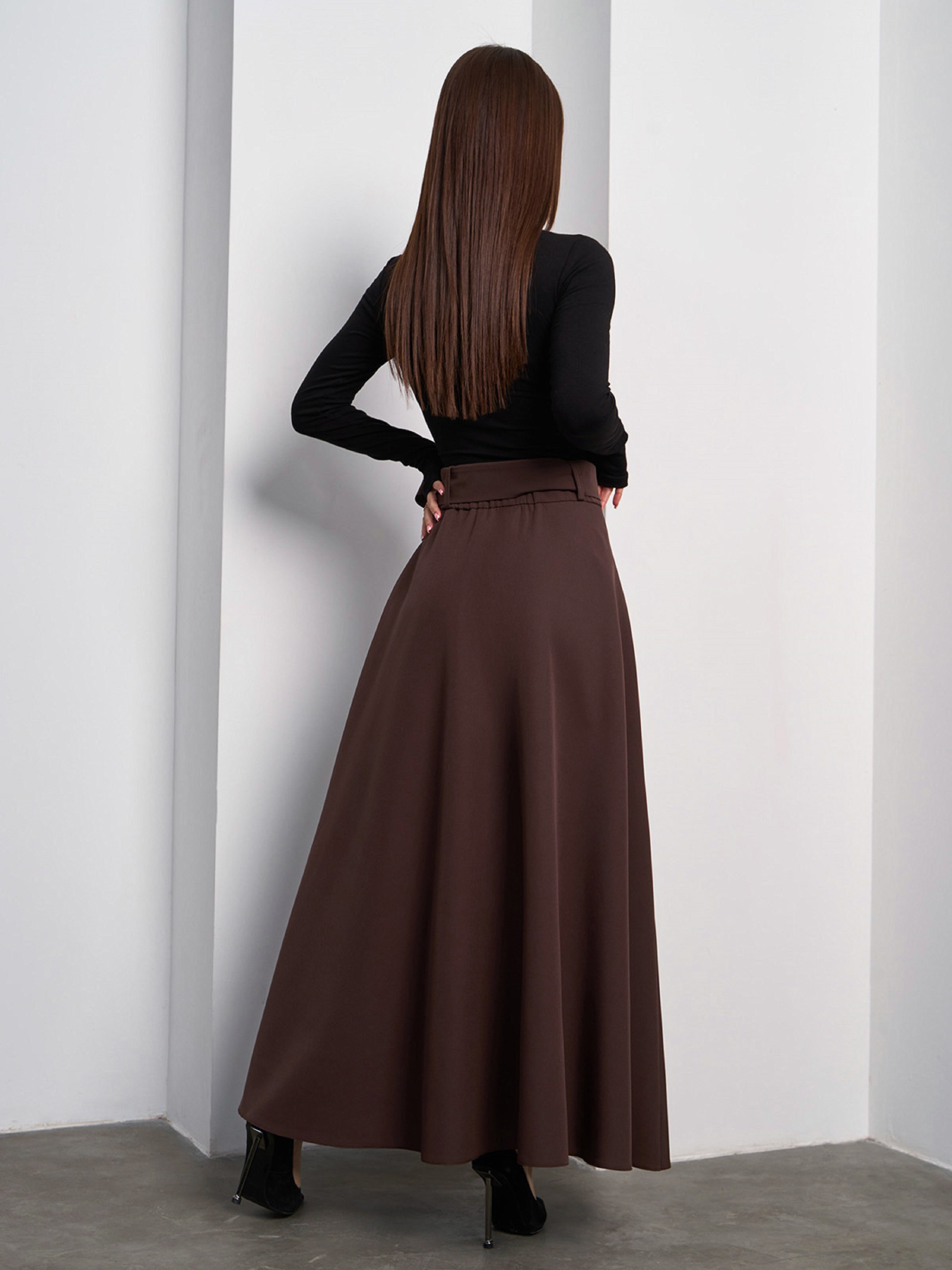 Спідниця максі ISSA Plus модель 14837_темно_коричневый Фото