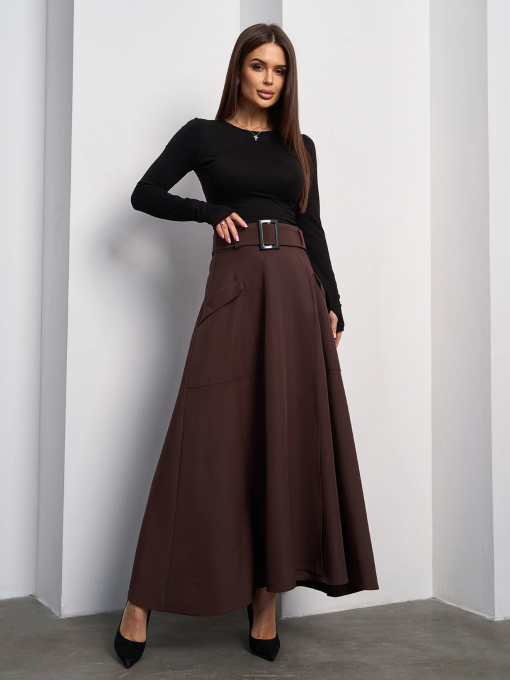 Юбка макси ISSA Plus модель 14837_темно_коричневый Фото