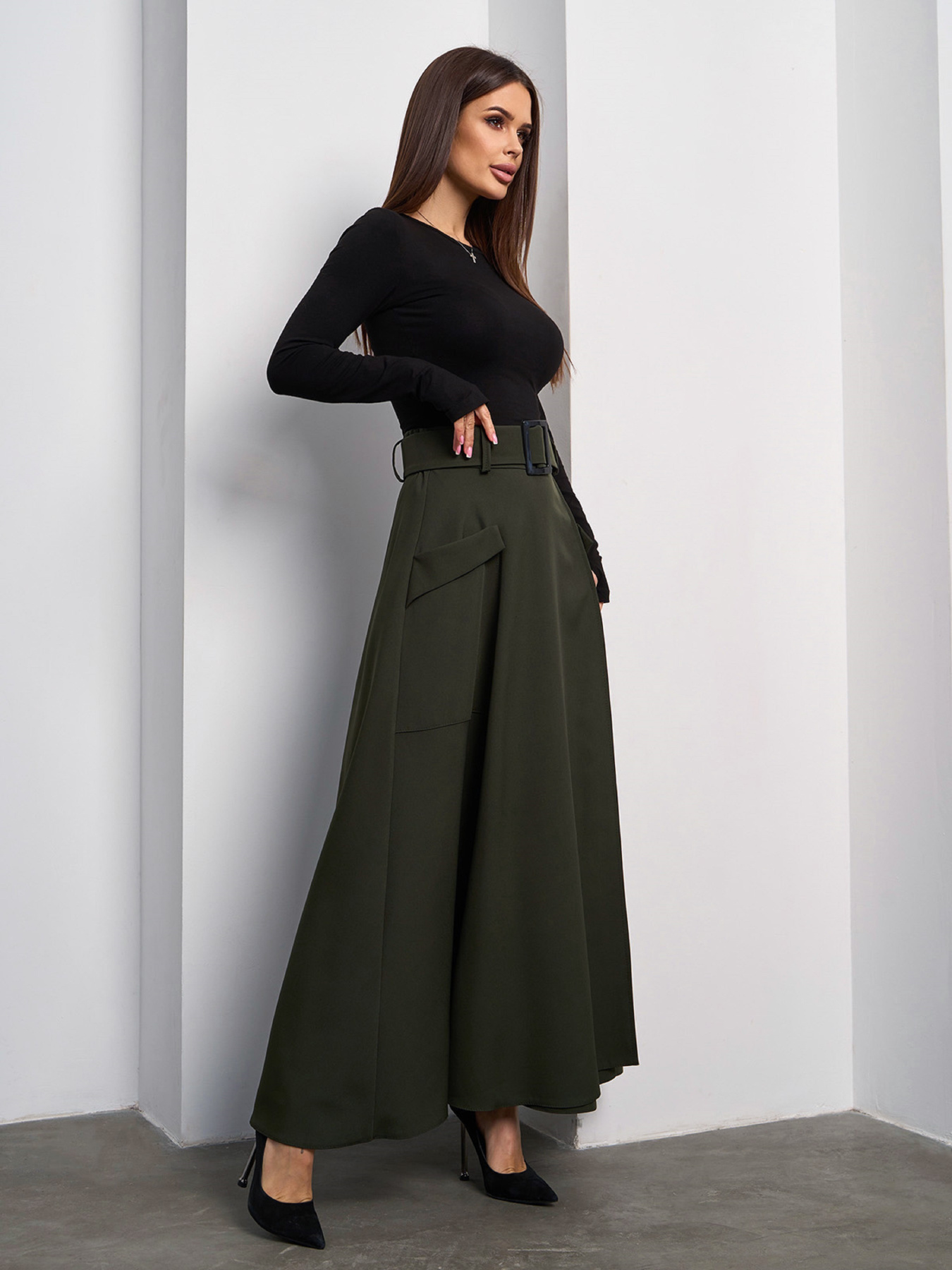 Спідниця максі ISSA Plus модель 14837_хаки Фото