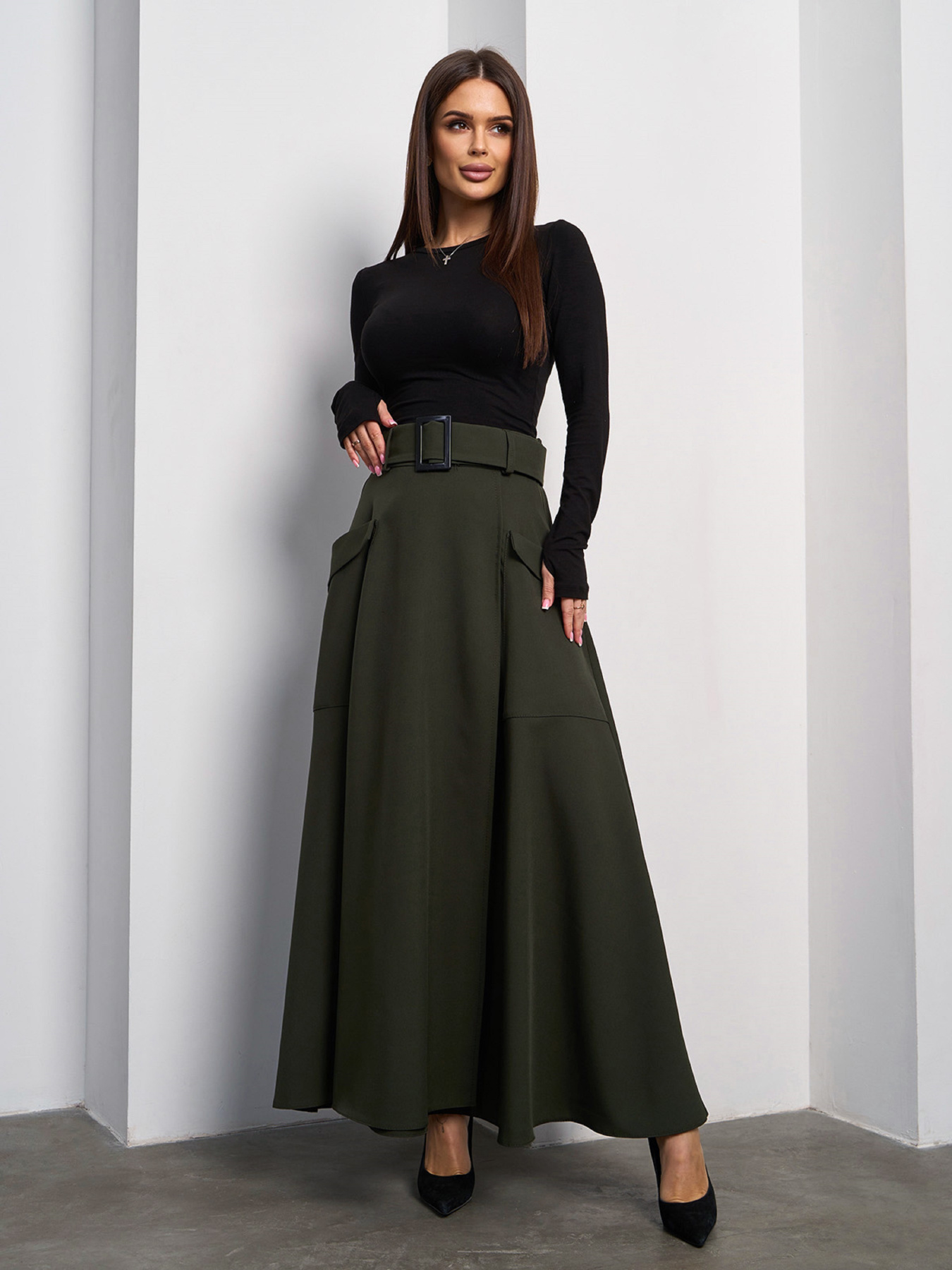 Спідниця максі ISSA Plus модель 14837_хаки Фото
