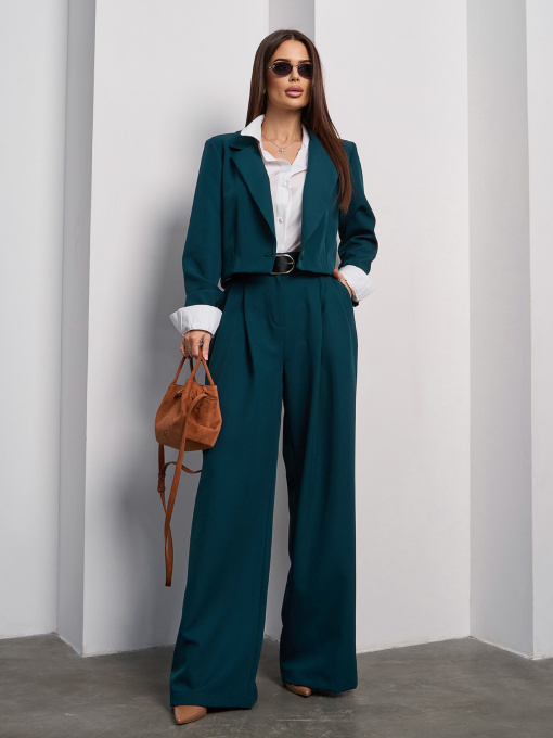 Діловий костюм ISSA Plus модель 14843_темно_зеленый Фото