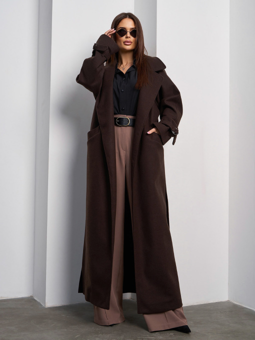 Пальто ISSA Plus модель 15048_темно_коричневый Фото