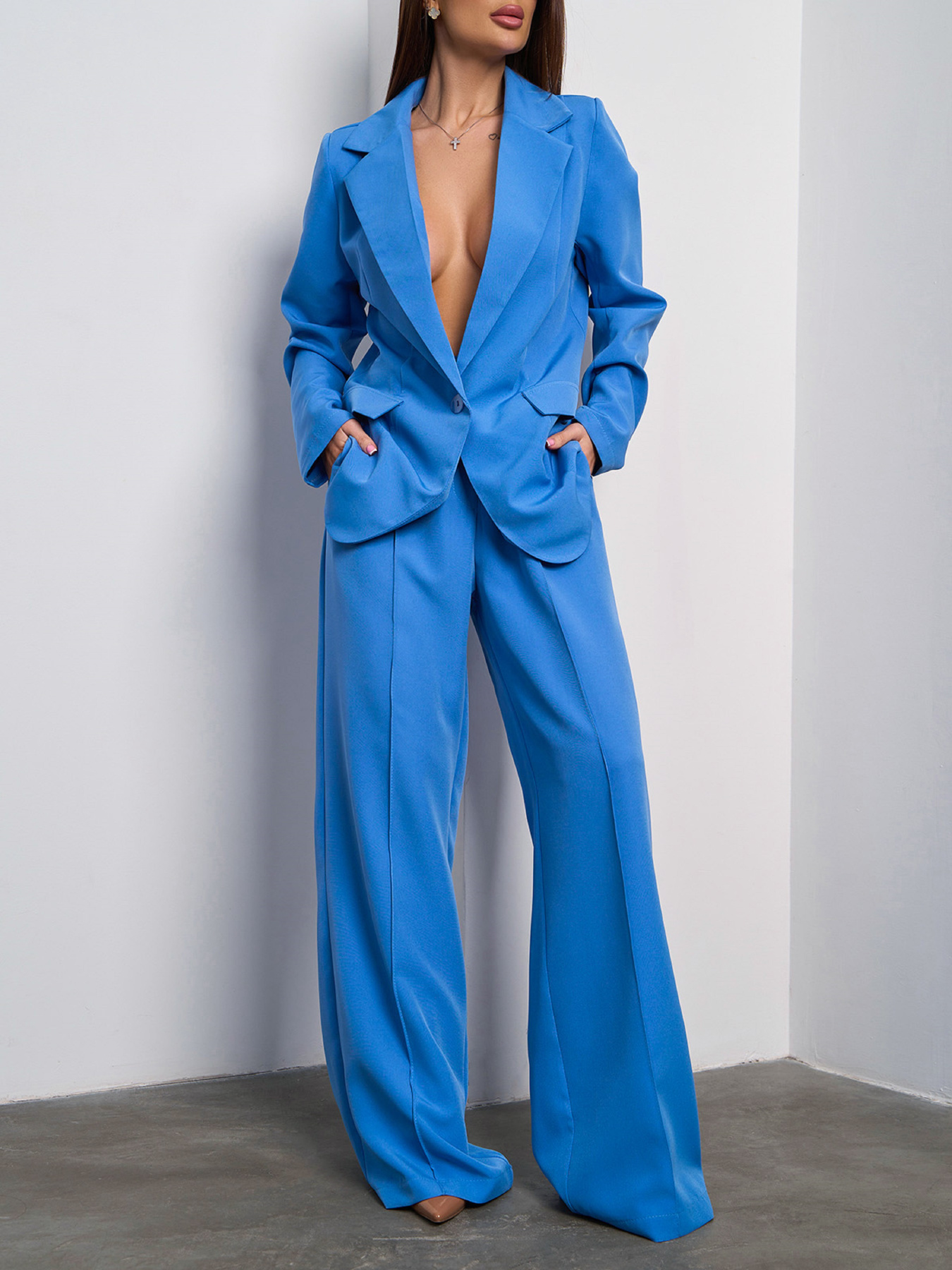 Діловий костюм ISSA Plus модель 15051_голубой Фото