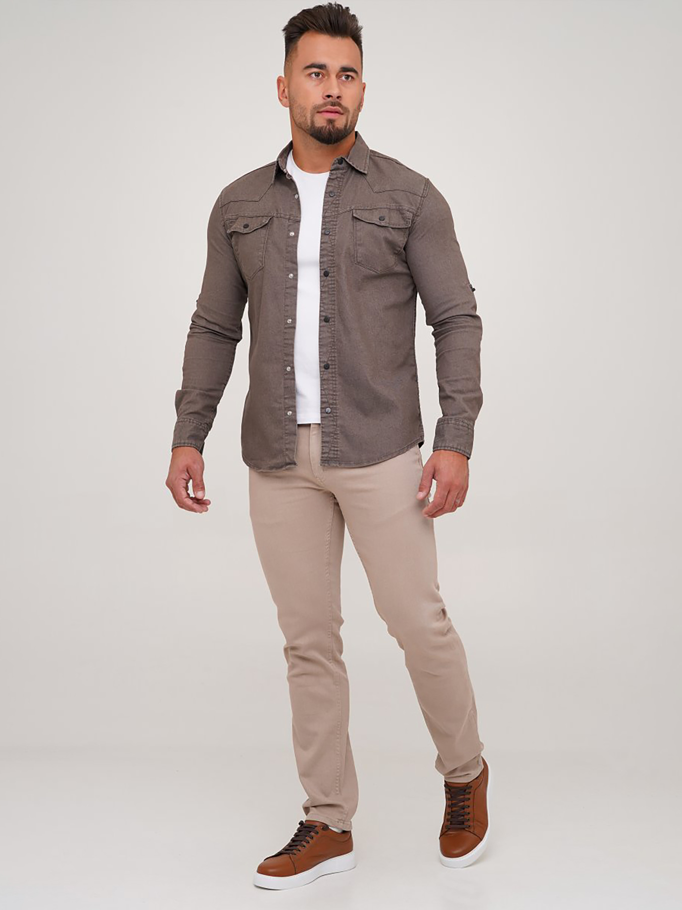 Рубашка повседневная Trend Collection модель TC6590GreyBrownRBSHKMN Фото