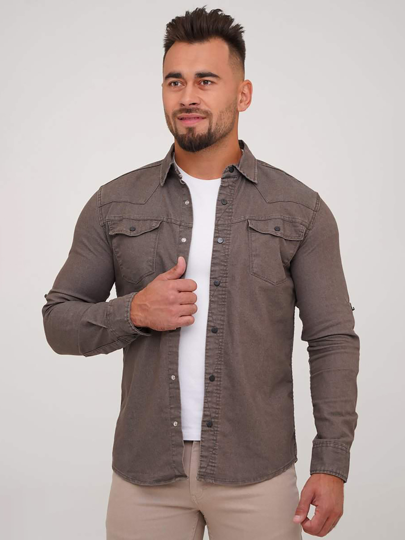 Рубашка повседневная Trend Collection модель TC6590GreyBrownRBSHKMN Фото