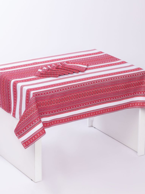 Комплект столовий Орнамент червоний (скатертина+6 серветок) Едельвіка модель 163-22-00 Фото