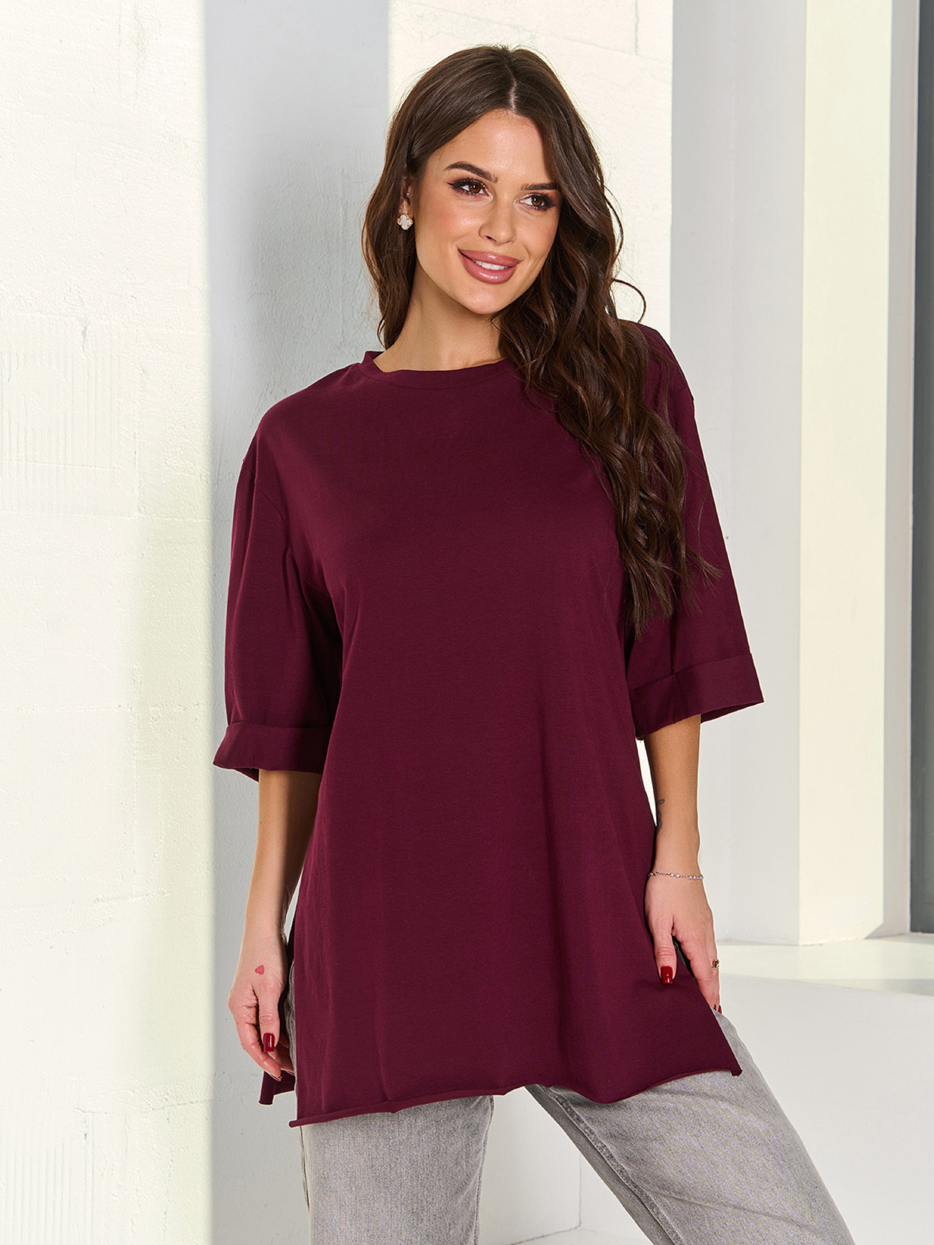 Футболка ISSA Plus модель 15061_темно_бордовый Фото