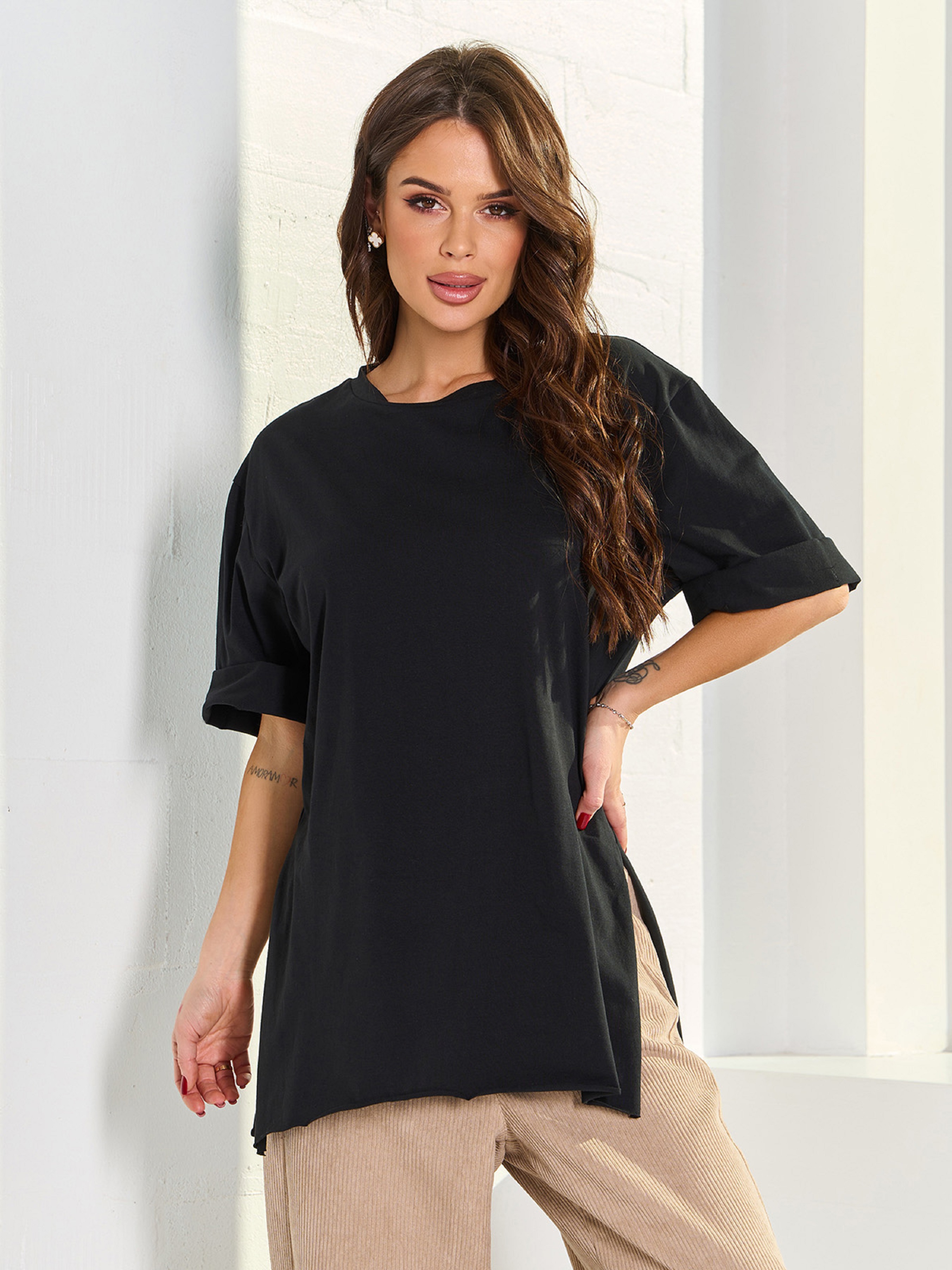 Бавовняна Жіноча Футболка ISSA Plus  (15061_black) колір чорний