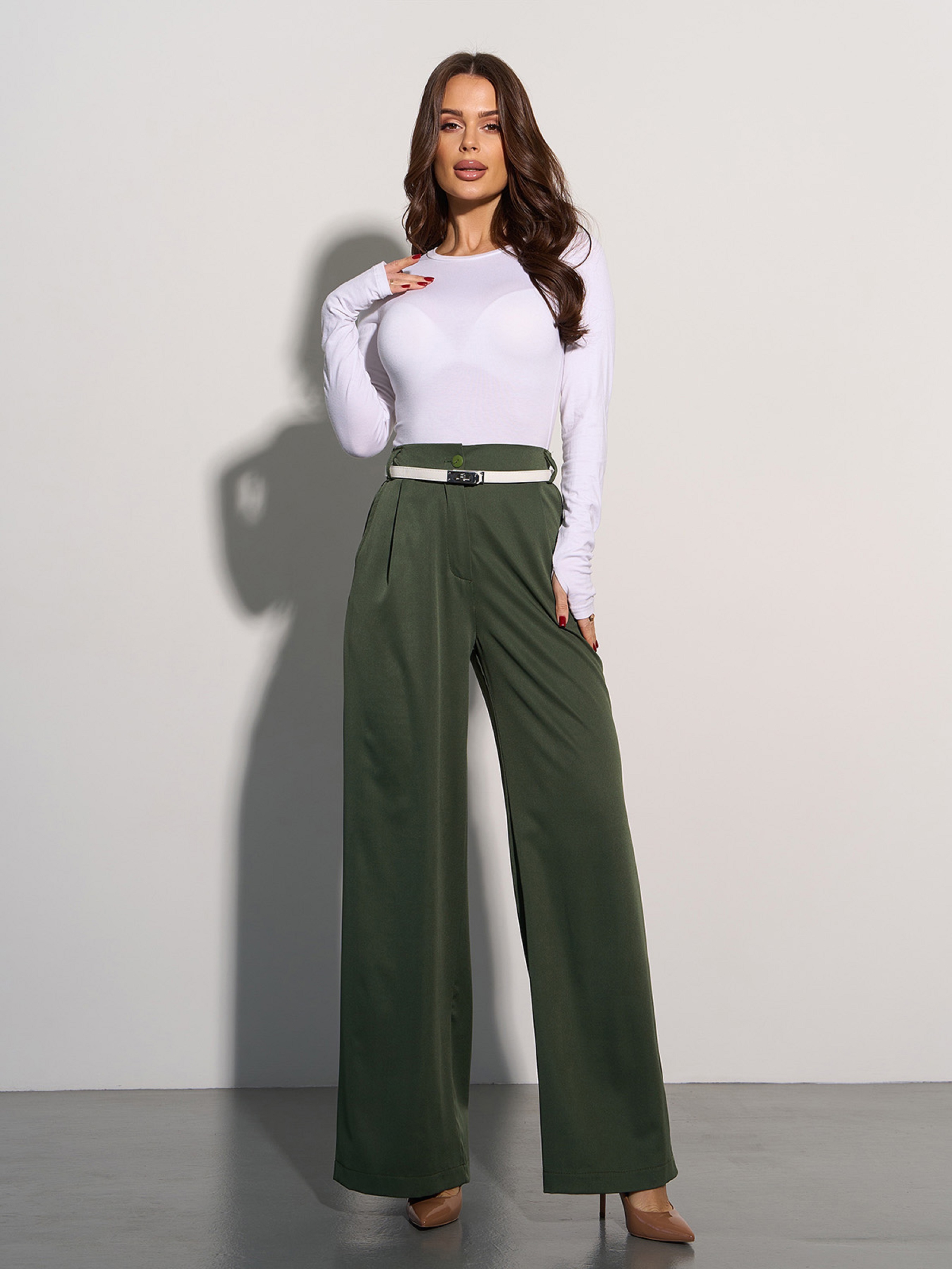 Жіноче Палаццо ISSA Plus  (14911_khaki) колір хакі, матеріал комбінований верх
