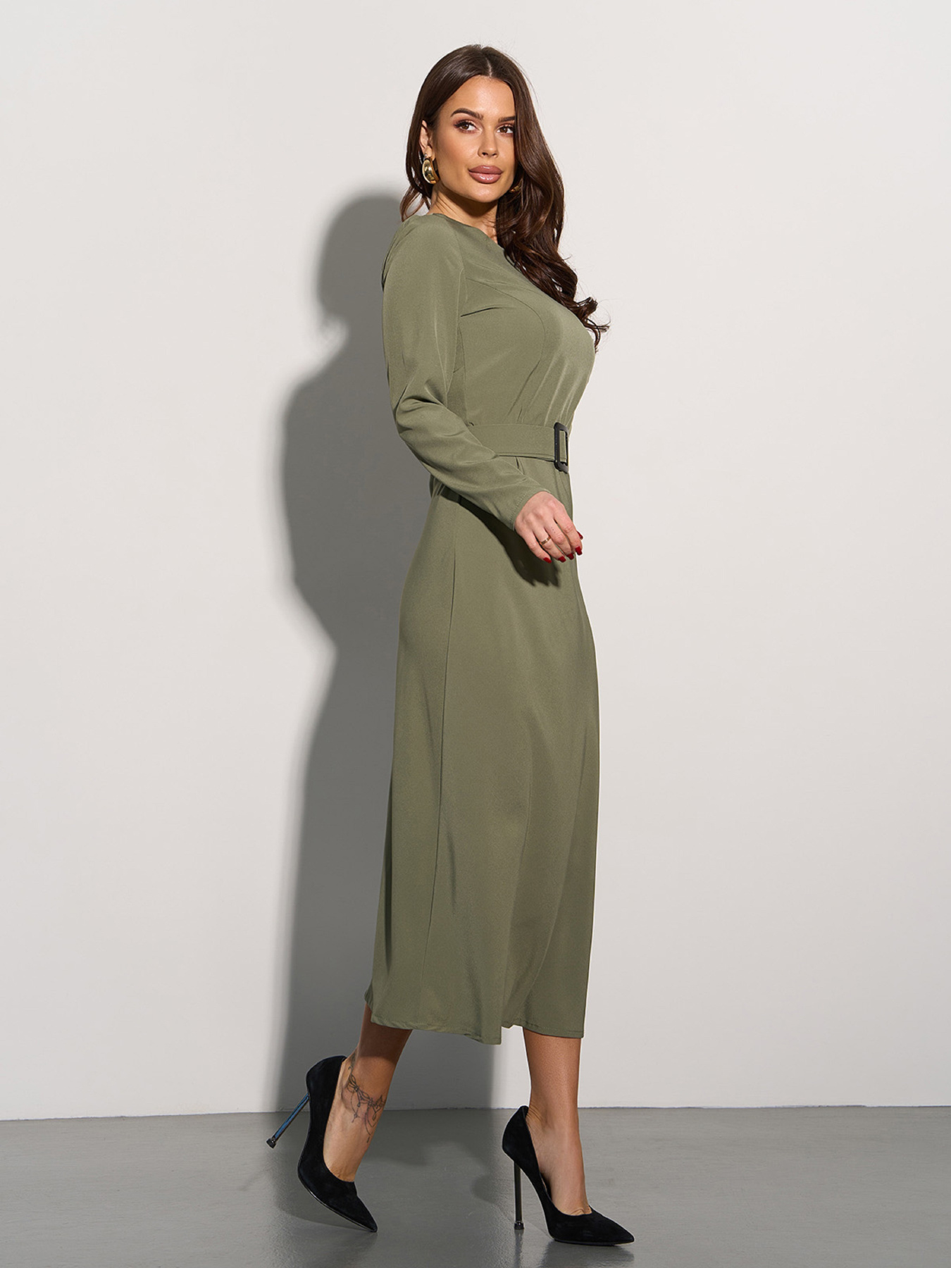 Платье миди ISSA Plus модель 15014_хаки Фото