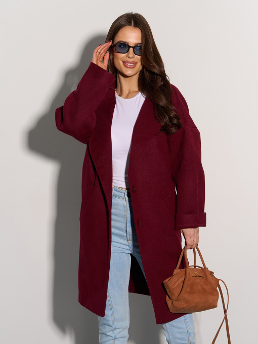 Пальто ISSA Plus модель 15089_бордовый Фото