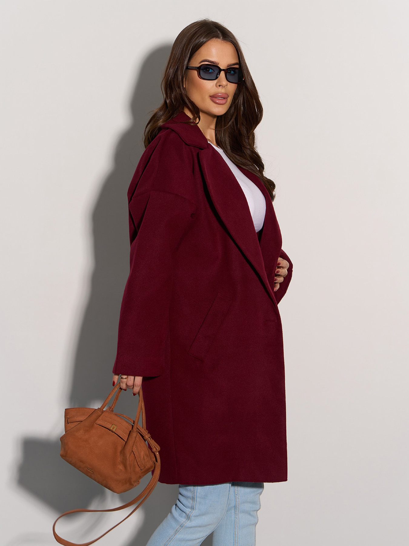 Пальто ISSA Plus модель 15089_бордовый Фото