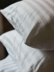 Комплект постільної білизни зі Страйп-сатину білого кольору з широкою полоскою Ecotton модель 02054 Комплект постільної білизни зі Страйп-сатину білого кольору з широкою полоскою Ecotton модель 02054 Фото