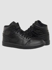 Кросівки повсякденні Jordan 1 Mid Triple Black модель 554724-091 Фото