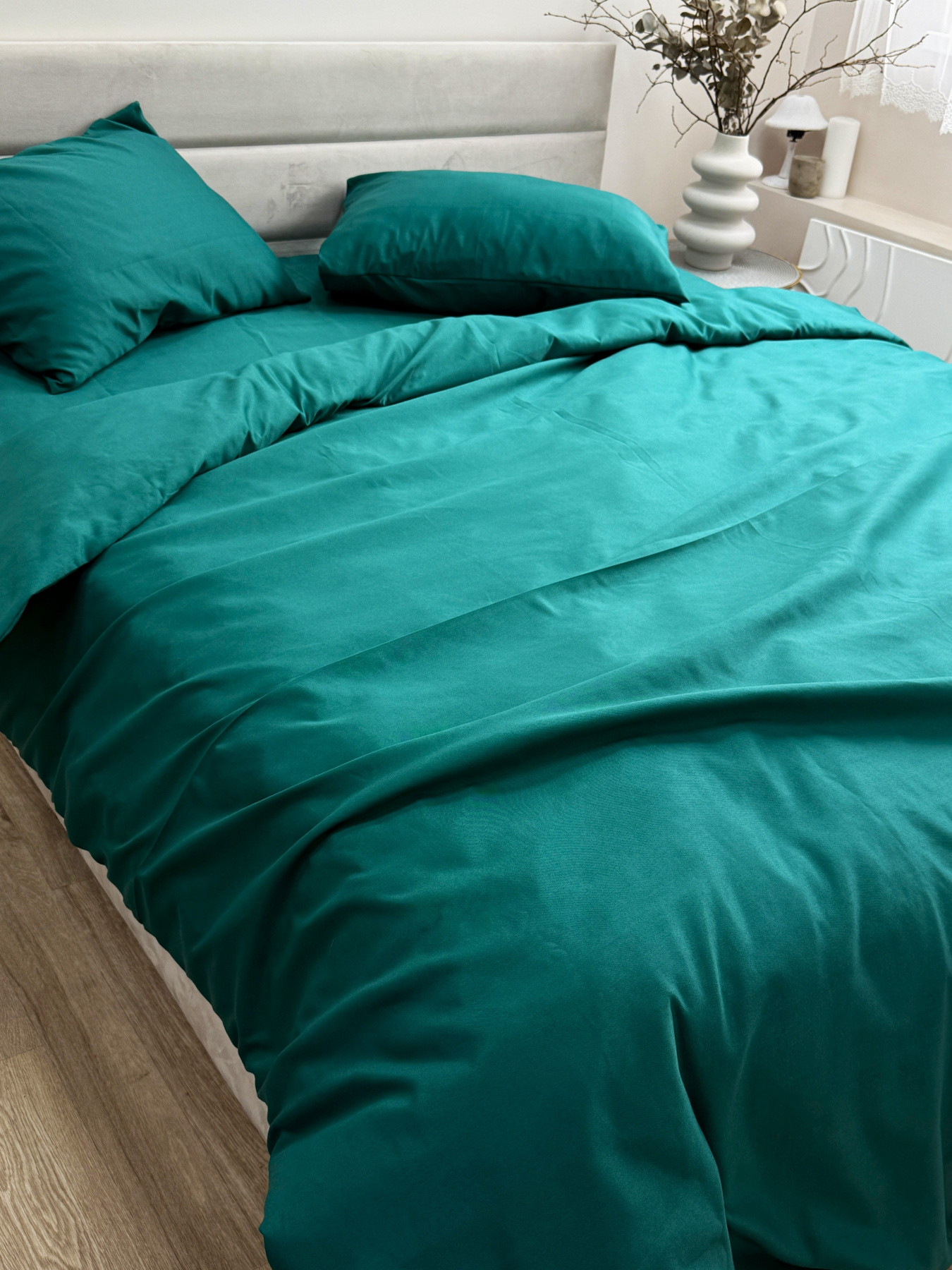 Комплект постельного белья Dark Green изумрудного цвета Ecotton модель 24552 Комплект постельного белья Dark Green изумрудного цвета Ecotton модель 24552 Фото