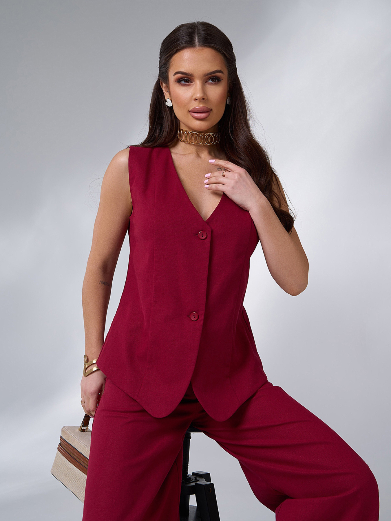 Діловий костюм ISSA Plus модель 14763_бордовый Діловий костюм ISSA Plus модель 14763_бордовый Фото