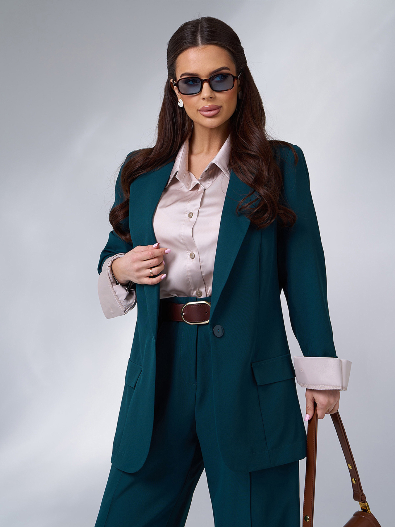 Діловий костюм ISSA Plus Модель 15051_темно_зеленый Фото