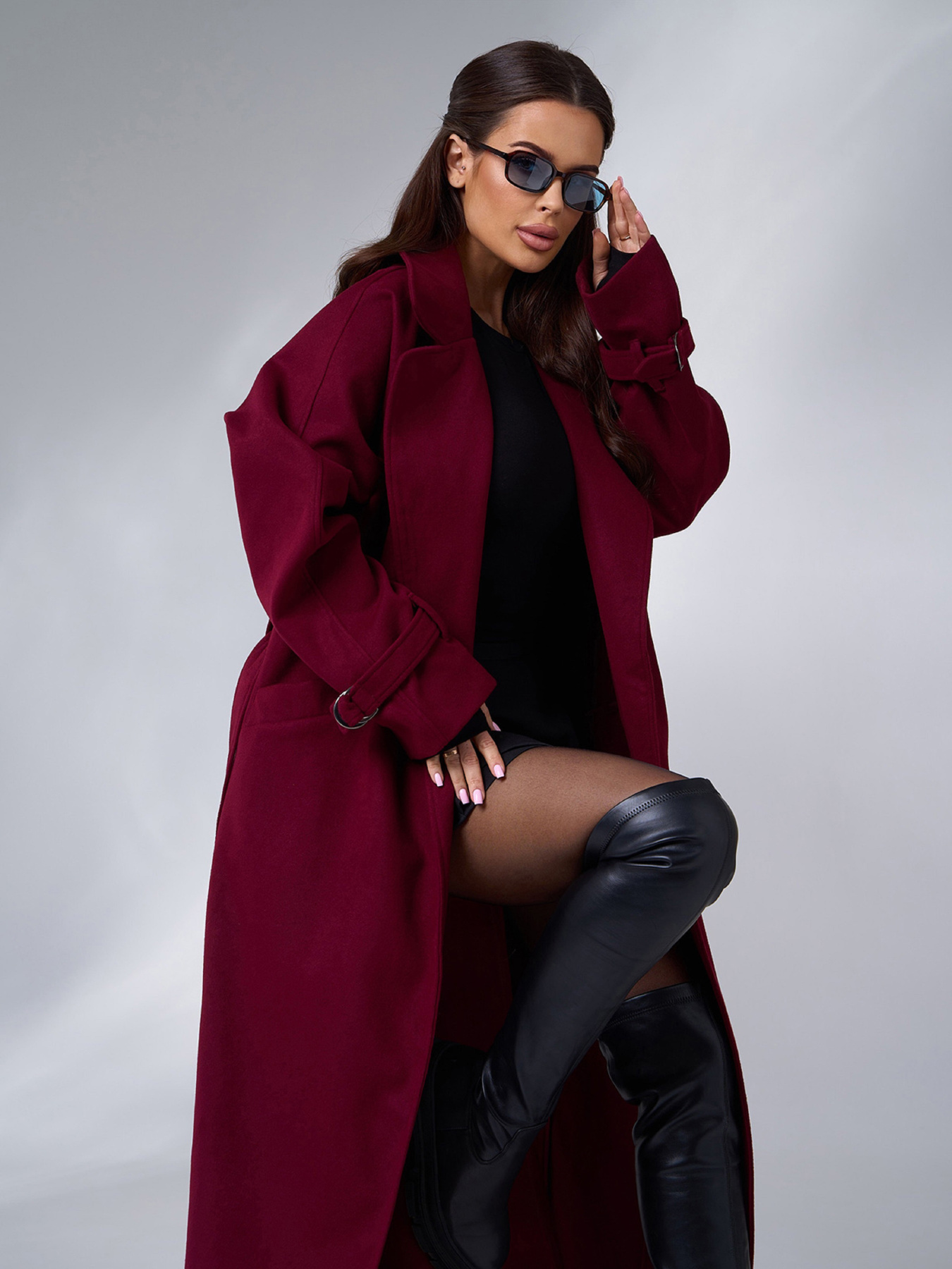 Пальто ISSA Plus модель 15090_бордовый Фото