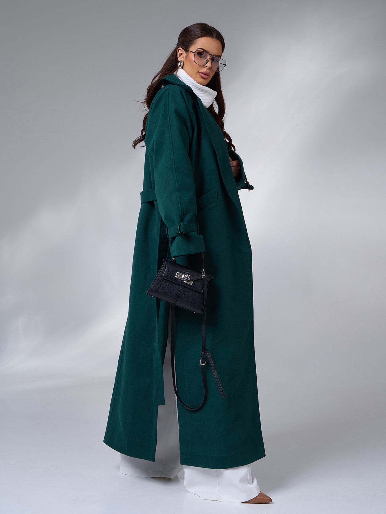 Пальто ISSA Plus модель 15090_темно_зеленый Пальто ISSA Plus модель 15090_темно_зеленый Фото