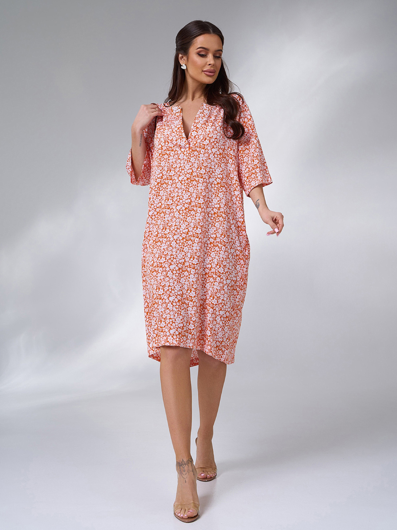 Платье миди ISSA Plus модель 15091_оранжевый Фото