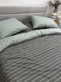 Комплект постельного белья из сатина двусторонний клетка-полоска Grey Ecotton модель 22248 Фото