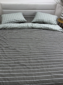 Комплект постельного белья из сатина двусторонний клетка-полоска Grey Ecotton модель 22248 Фото