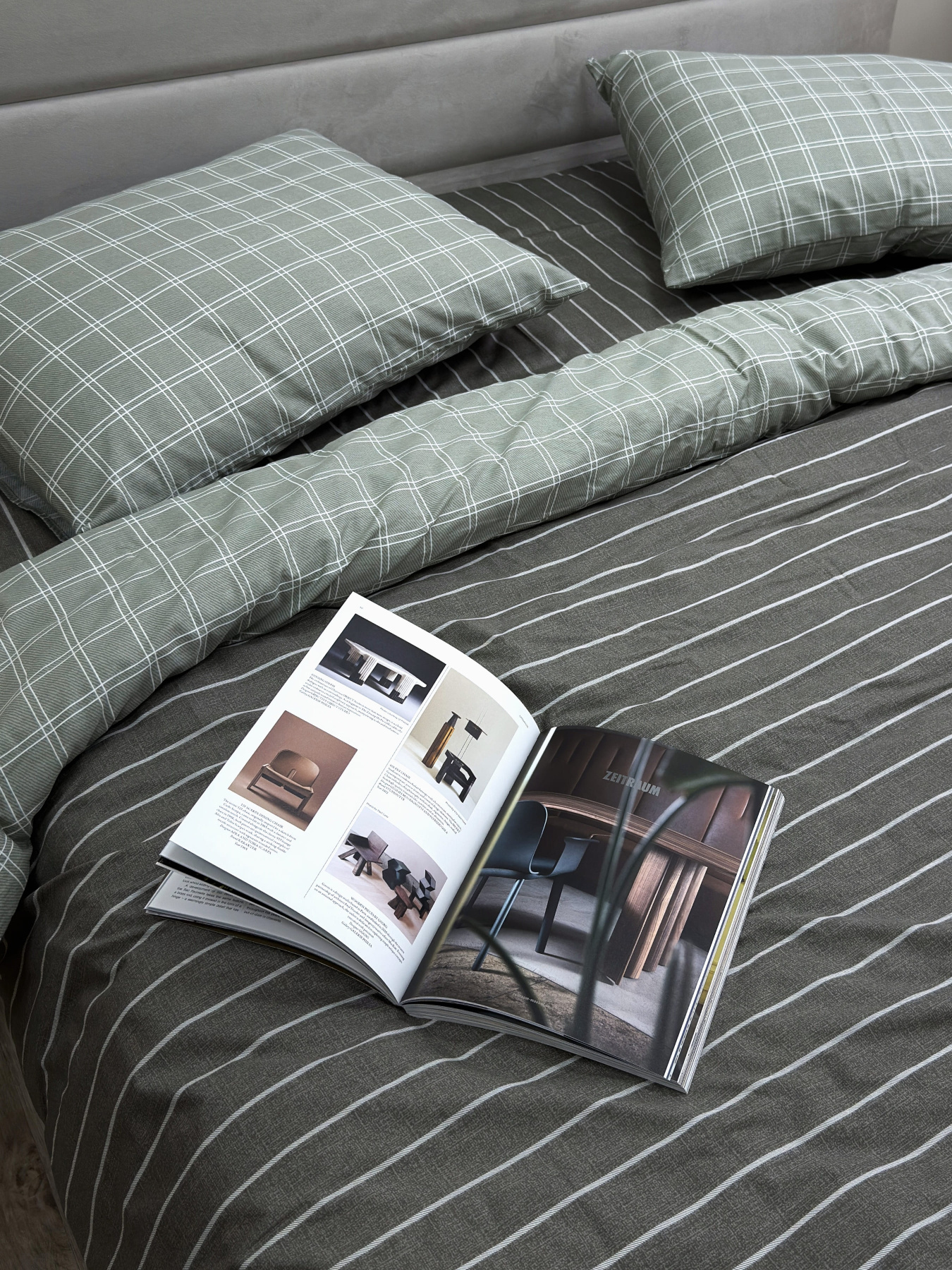Комплект постельного белья из сатина двусторонний клетка-полоска Grey Ecotton модель 22248 Фото