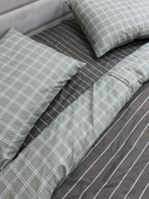 Комплект постельного белья из сатина двусторонний клетка-полоска Grey Ecotton модель 22248 Фото