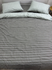 Комплект постельного белья из сатина двусторонний клетка-полоска Grey Ecotton модель 22248 Фото