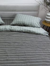 Комплект постельного белья из сатина двусторонний клетка-полоска Grey Ecotton модель 22248 Фото