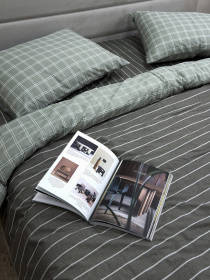 Комплект постельного белья из сатина двусторонний клетка-полоска Grey Ecotton модель 22248 Фото