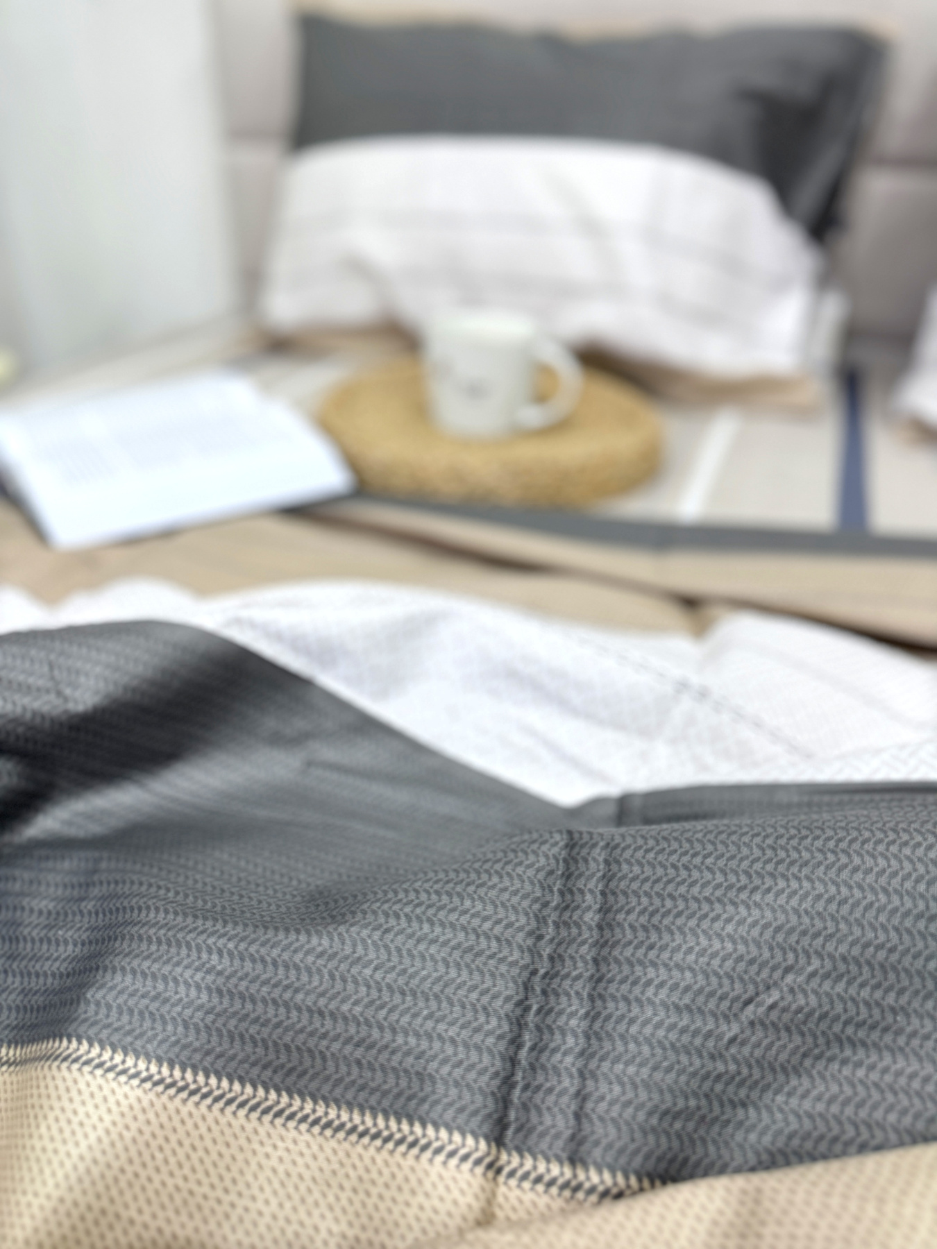 Комплект постільної білизни из сатина в полоску сірий та молочний Ecotton модель 22251-20004 Фото