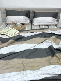 Комплект постільної білизни из сатина в полоску сірий та молочний Ecotton модель 22251-20004 Фото