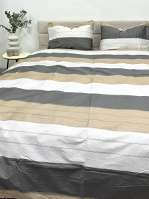 Комплект постельного белья із сатину в полоску сірий та молочний Ecotton модель 22251-20004 Фото