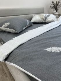 Комплект постельного белья двусторонний светло-серый с листьями папоротника Ecotton модель 23349 Фото