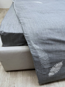 Комплект постельного белья двусторонний светло-серый с листьями папоротника Ecotton модель 23349 Фото