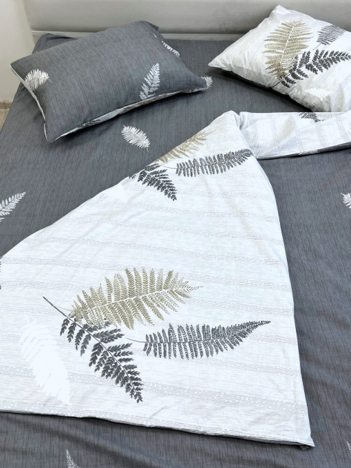 Комплект постільної білизни двосторонній світло-сірий з листям папороті Ecotton модель 23349 Фото