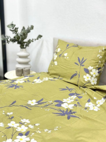 Комплект постельного белья из сатина Ветка Сакуры двусторонний оливковый Ecotton модель 23340-21005 Фото