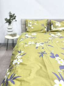 Комплект постельного белья из сатина Ветка Сакуры двусторонний оливковый Ecotton модель 23340-21005 Фото