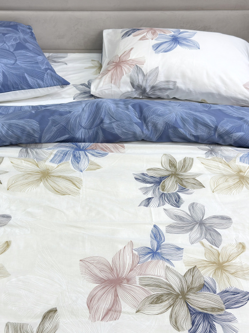 Комплект постельного белья двусторонний с нежными голубыми Цветами Ecotton модель 23347 Фото