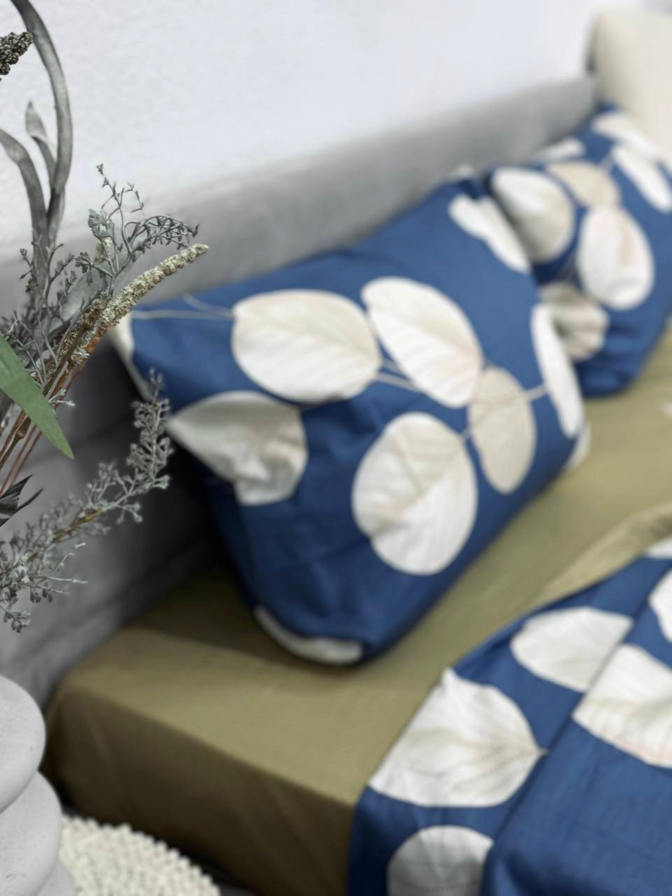 Комплект постільної білизни Листя на синьому синій двосторонній Ecotton модель 23712-21210 Фото