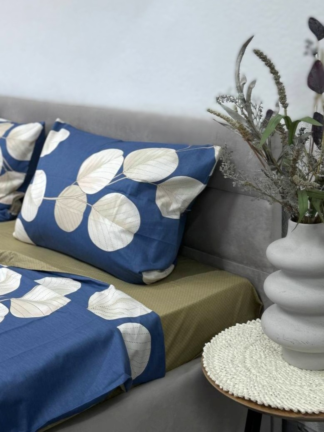 Комплект постільної білизни Листя на синьому синій двосторонній Ecotton модель 23712-21210 Фото