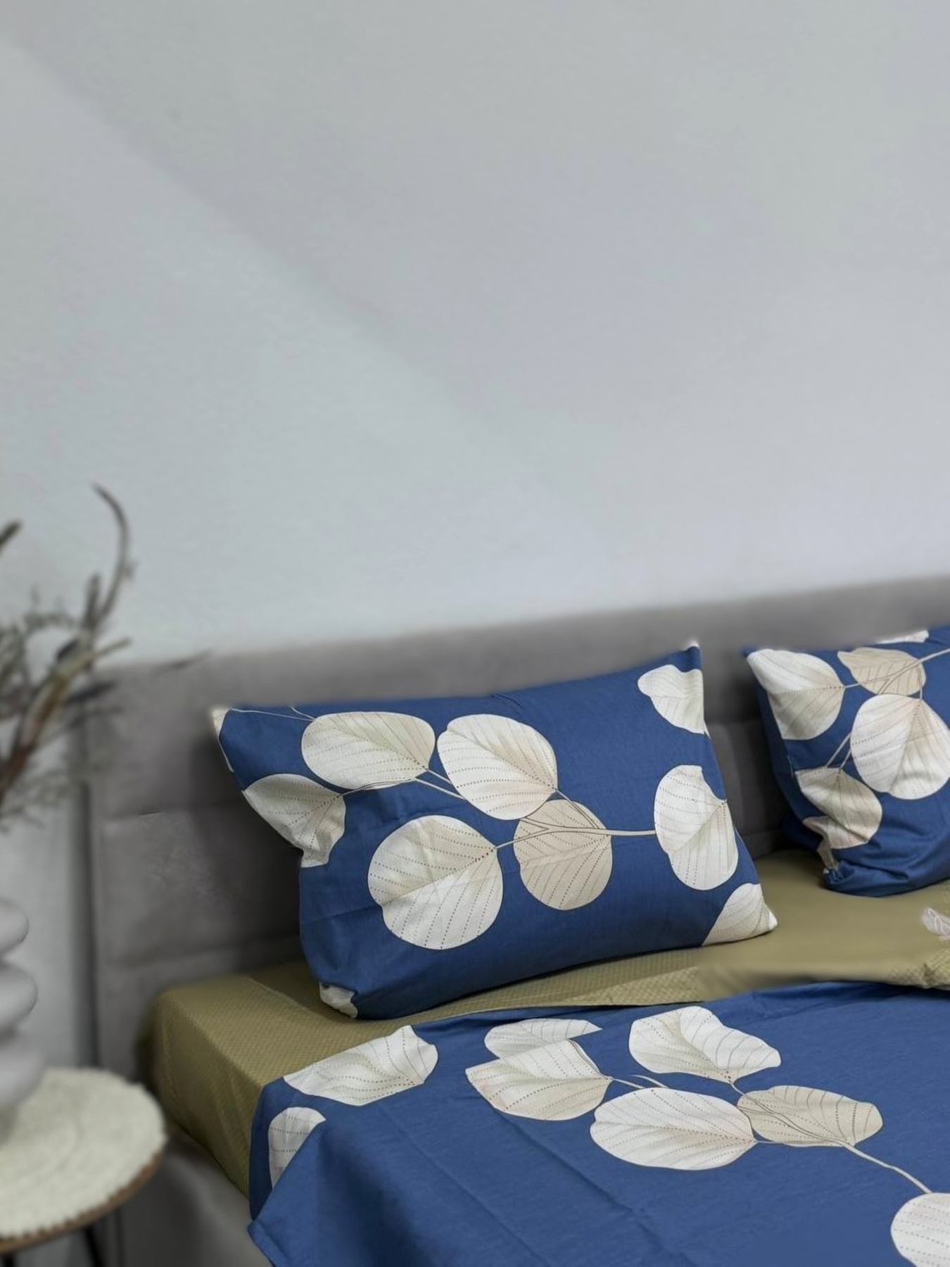 Комплект постільної білизни Листя на синьому синій двосторонній Ecotton модель 23712-21210 Фото