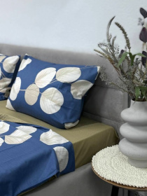 Комплект постільної білизни Листя на синьому синій двосторонній Ecotton модель 23712-21210 Фото