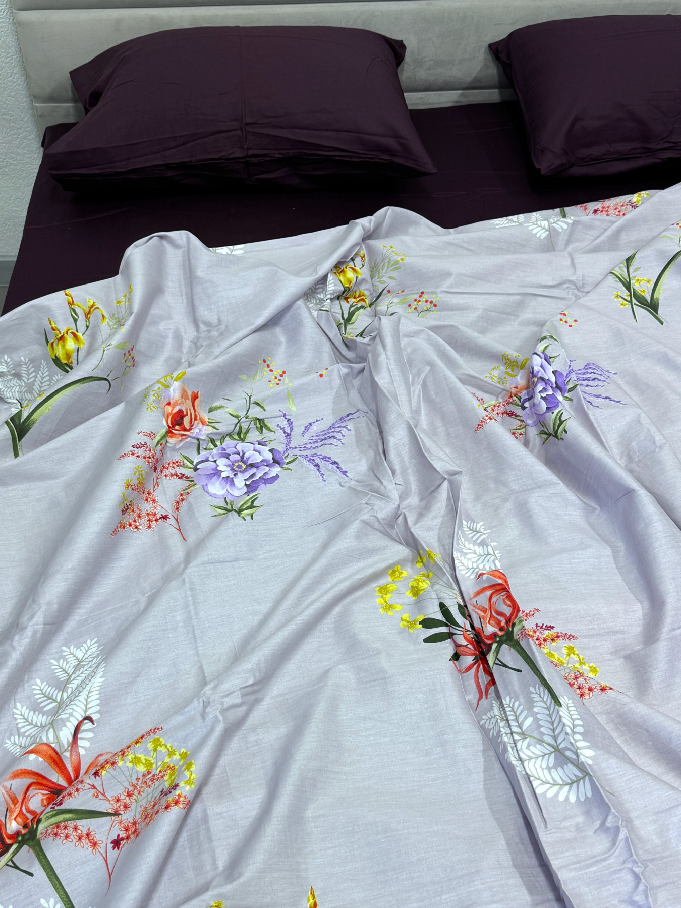 Комплект постельного белья из сатина с цветами фиолетовый Ecotton модель 22748-20096 Фото