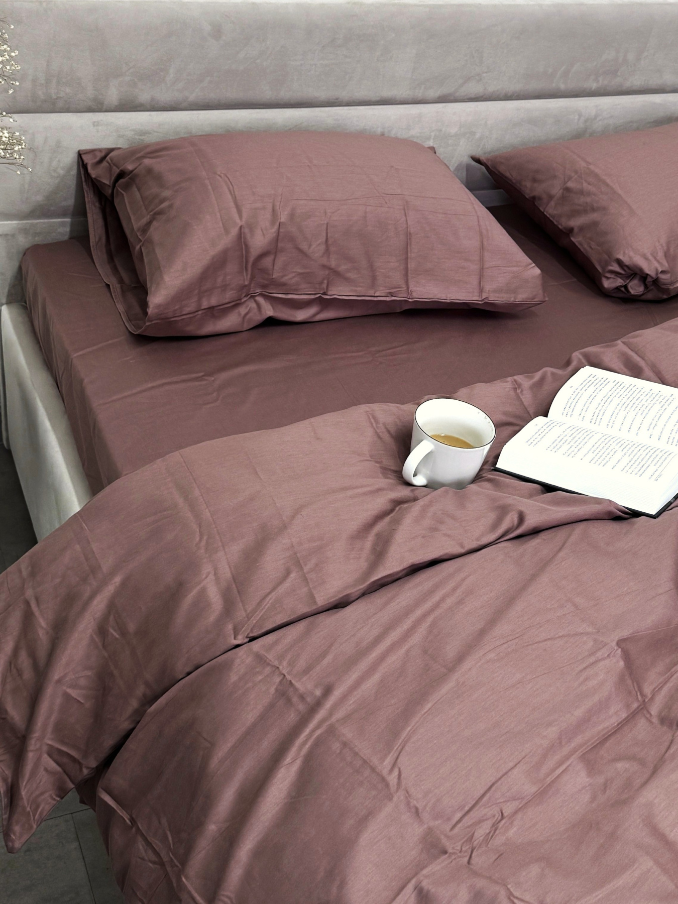 Комплект постільної білизни із сатину однотонний коричневий Ecotton модель 22636 Фото