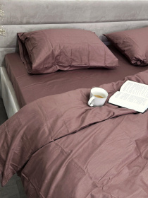 Комплект постільної білизни із сатину однотонний коричневий Ecotton модель 22636 Фото