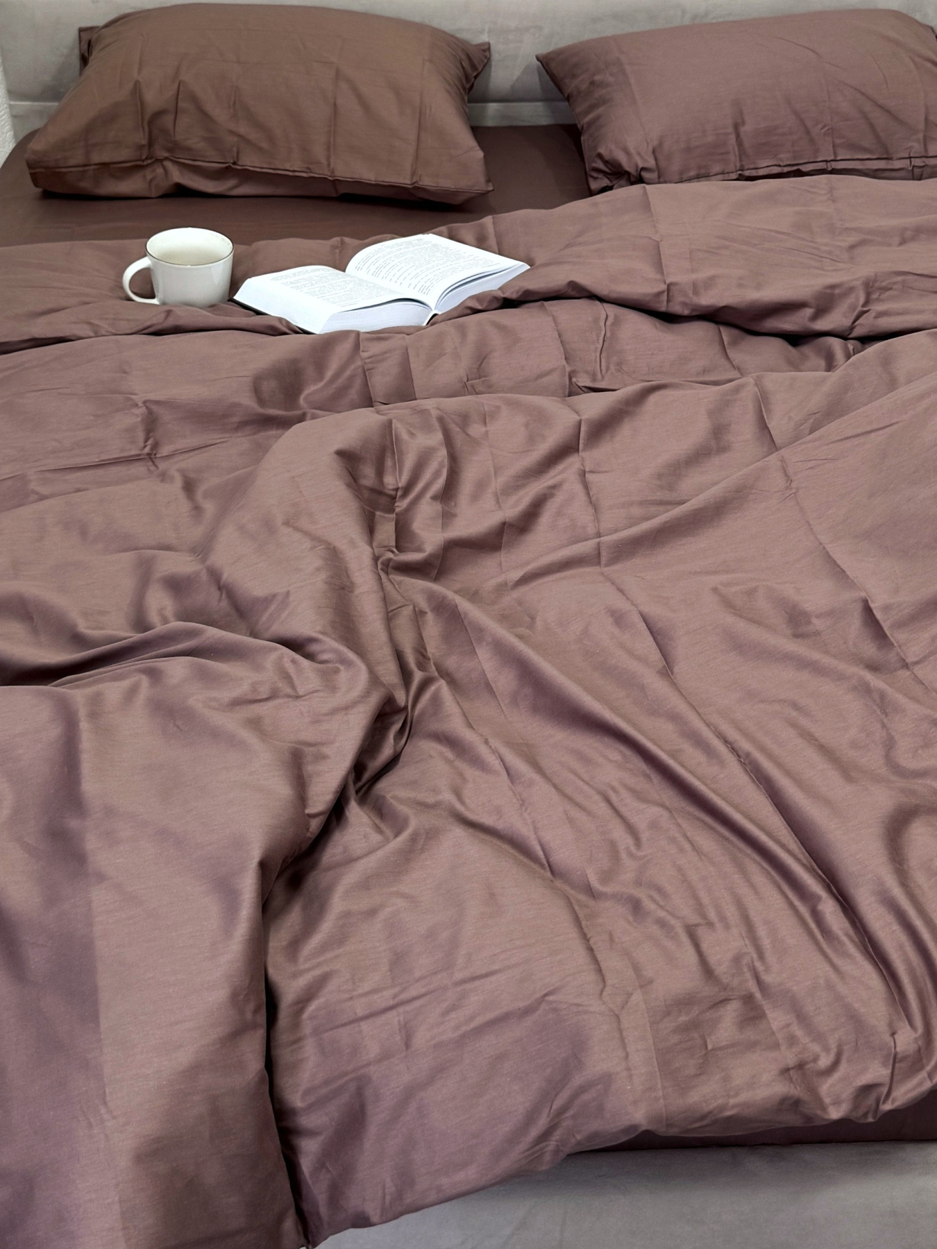 Комплект постільної білизни із сатину однотонний коричневий Ecotton модель 22636 Комплект постільної білизни із сатину однотонний коричневий Ecotton модель 22636 Фото