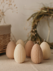 Пасхальная аромасвечка "Писанка в полоску", аромат "Гранатовый сидр", з натурального оливкового воску Candle Design модель 170.2003 Фото